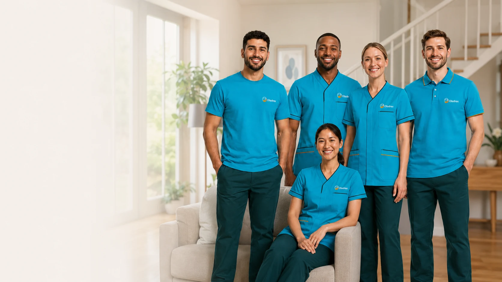 Oladrex Healthcare Solutions care team wearing the approved turquoise uniform